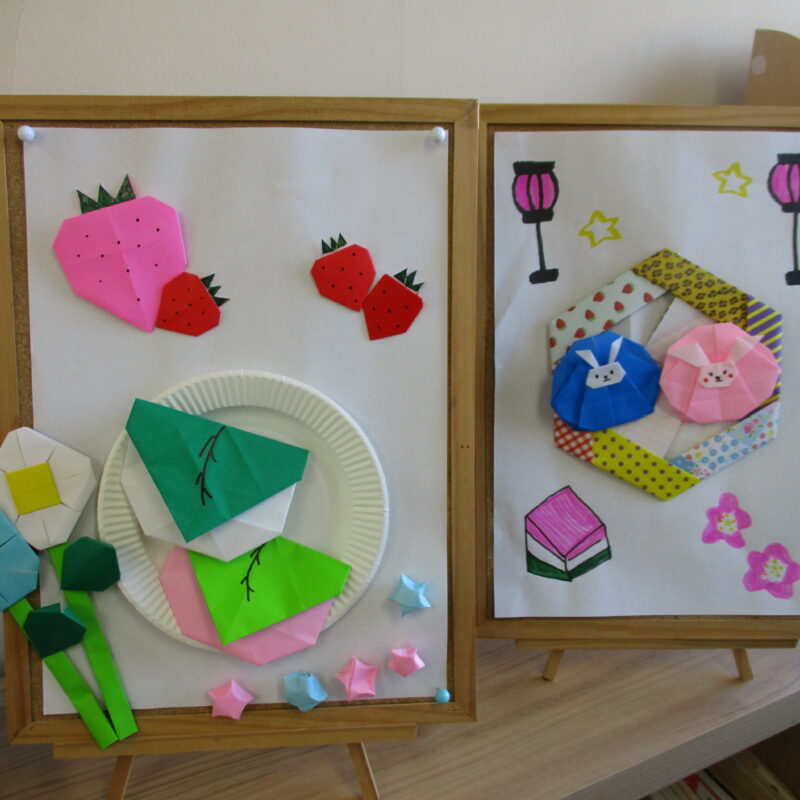 地域生活支援拠点事業「ぷらっと」に春の折り紙作品展示